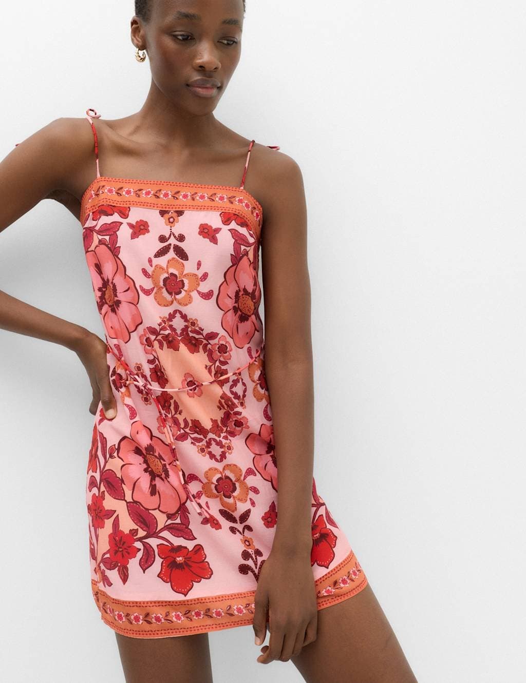 Marks & Spencer M&S Floral Tie Detail Mini Shift Dress Pink Mix