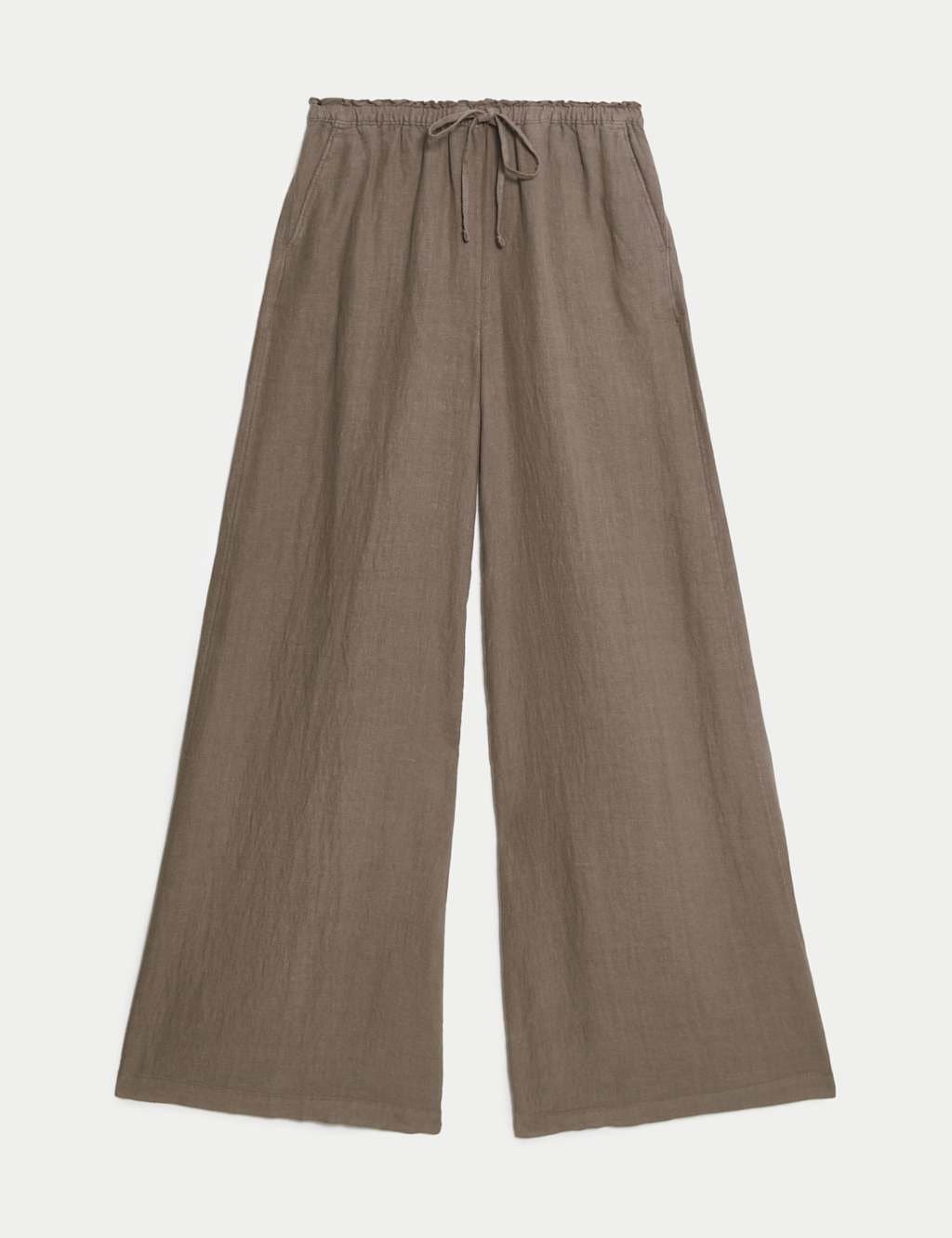 Marks & Spencer M&S Pure Linen Wide Leg Palazzo Trousers Natural Beige