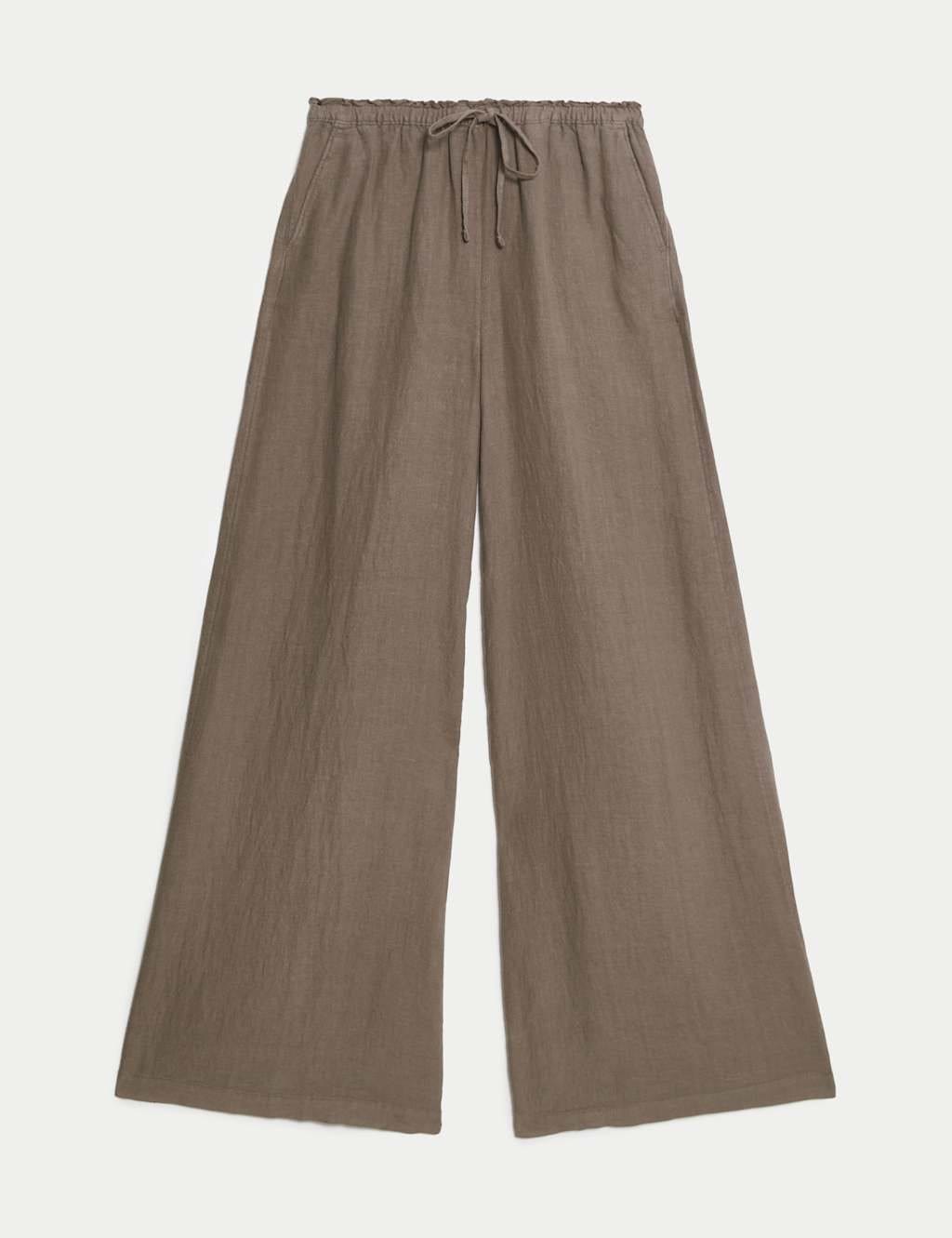 M&S Pure Linen Wide Leg Palazzo Trousers Natural Beige