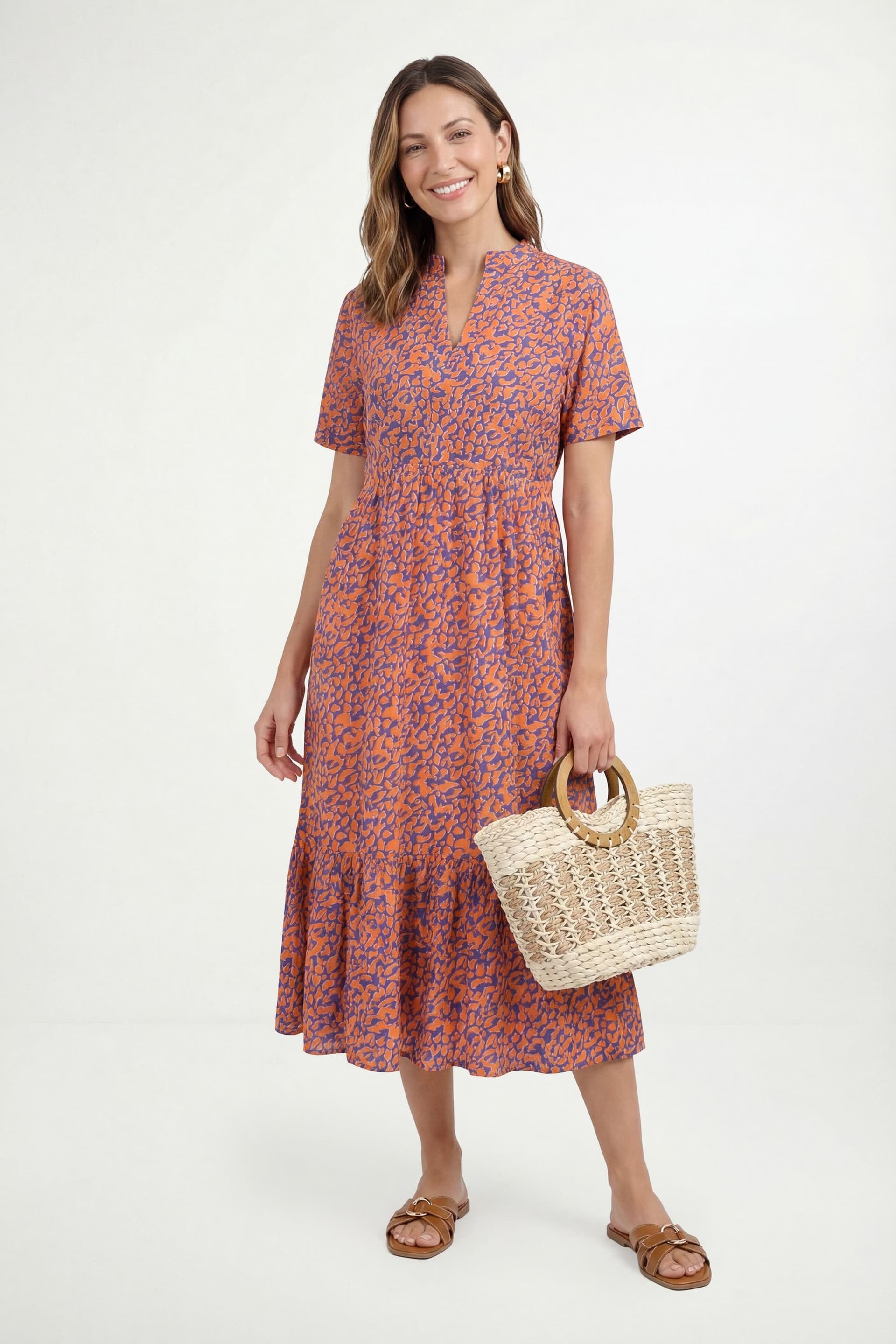 Wallis Wallis Women's Petite Summer Cotton Midi Dress in Orange