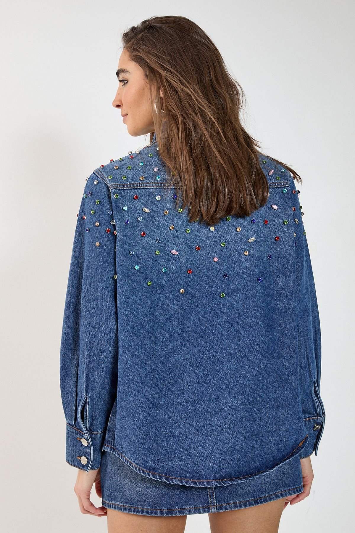 NastyGal NastyGal Women's Denim Jewel Long Sleeve Shirt in Authentic Midwash - 4