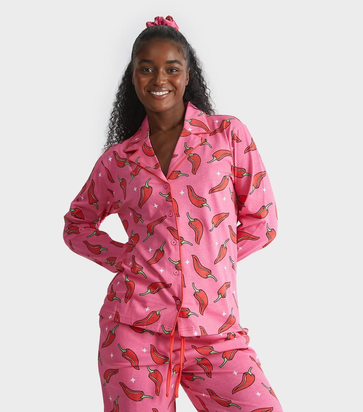 Skinnydip Women's Pink Chili Print Shirt and Trousers Pyjama Set Skinnydip New Look