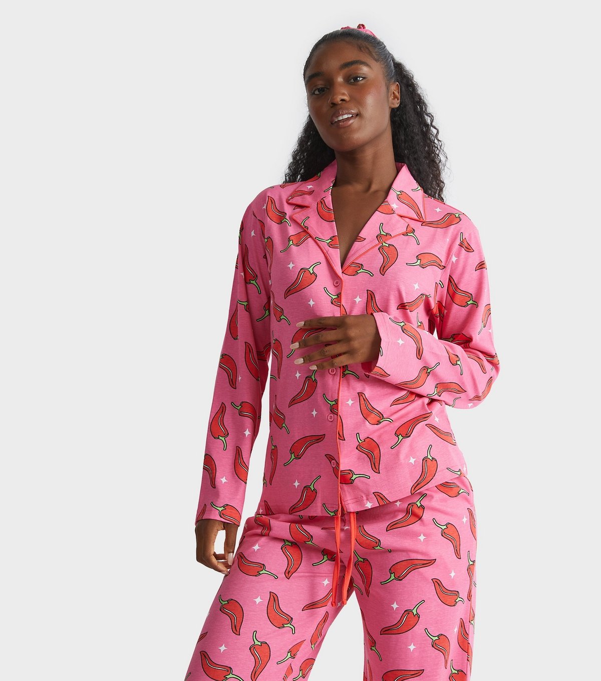 Skinnydip Women's Pink Chili Print Shirt and Trousers Pyjama Set Skinnydip New Look - 3