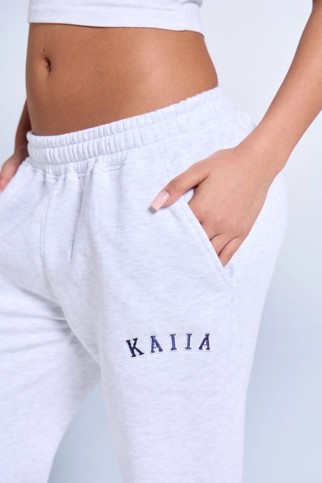Kaiia Kaiia Logo Wide Leg Sweat Pants Light Grey Marl & Navy - 2