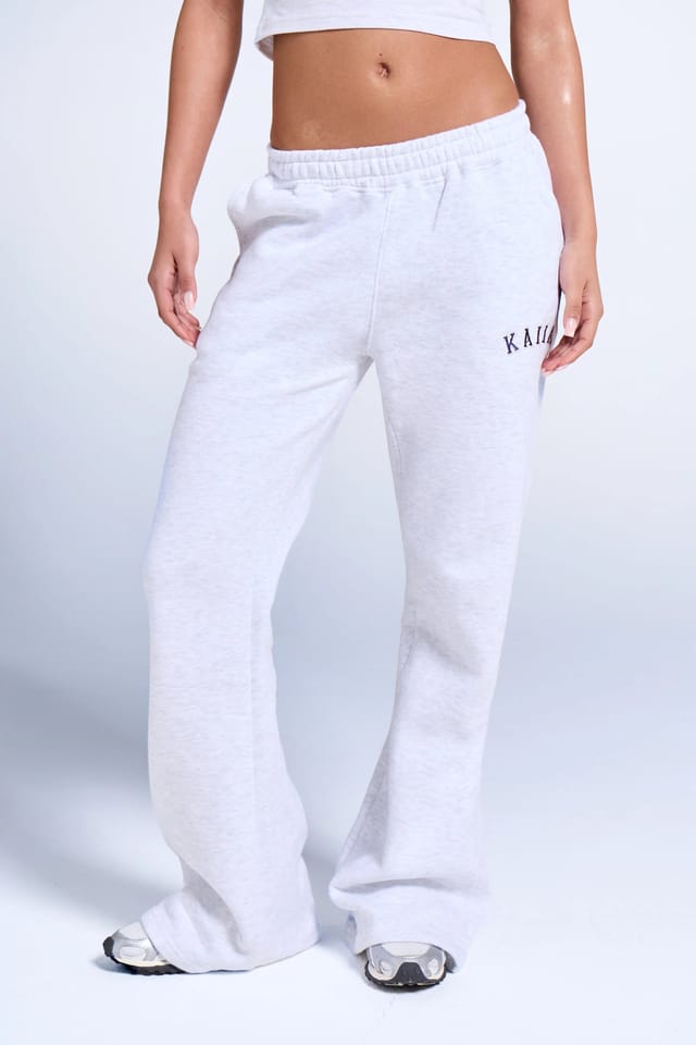 Kaiia Kaiia Logo Wide Leg Sweat Pants Light Grey Marl & Navy - 3
