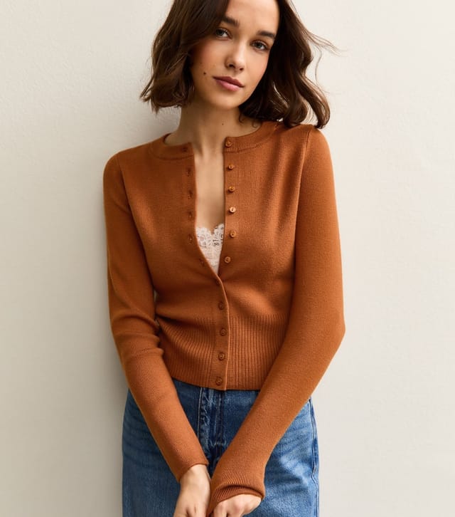 New Look Women's Tan Compact Knit Crew Neck Cardigan New Look - 2