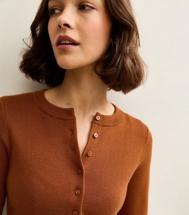 New Look Women's Tan Compact Knit Crew Neck Cardigan New Look - 3