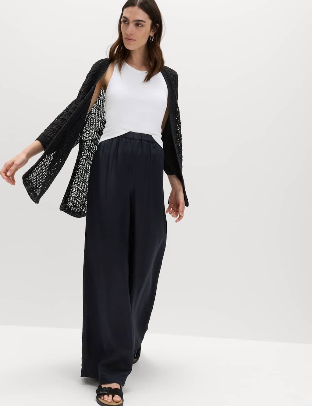 Marks & Spencer M&S Textured Edge to Edge Longline Cardigan Black