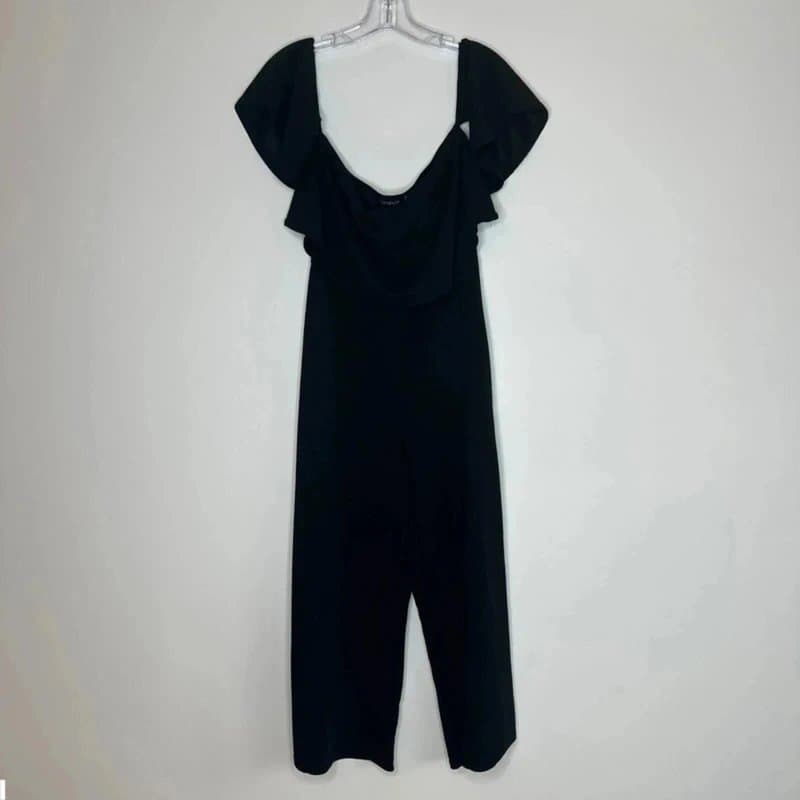 Boohoo Boohoo Jumpsuit All in One Suit Size 14 Black Off The Shoulder Relax Crop Midi