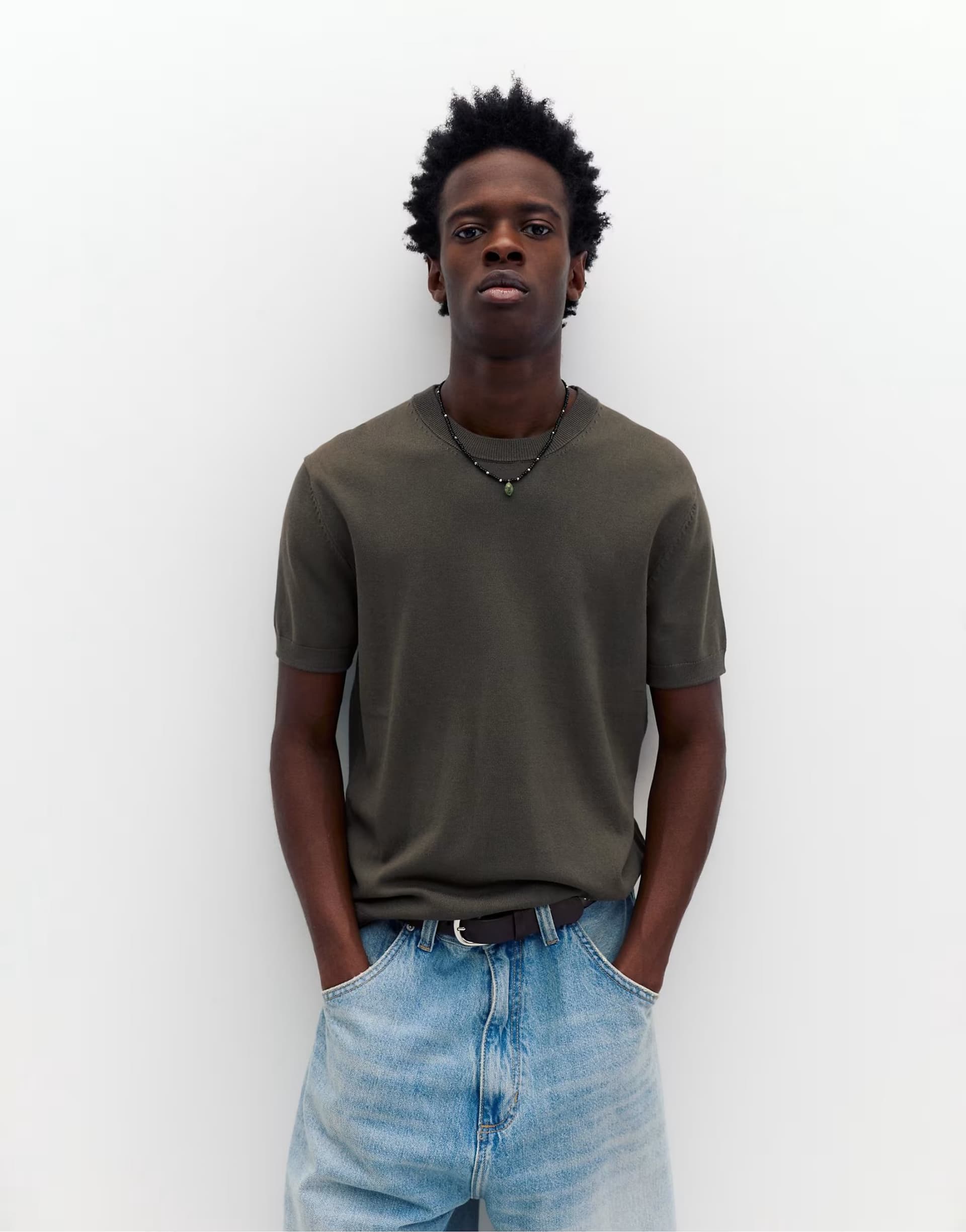 ASOS Pull&Bear Short sleeve jumper in mole brown