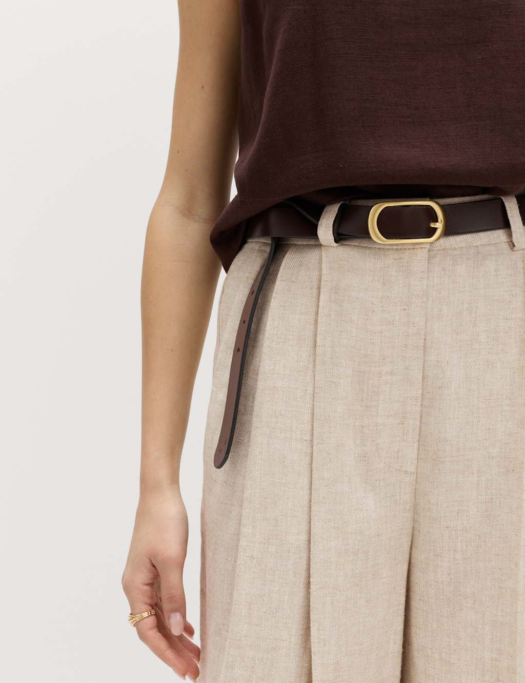 Marks & Spencer M&S Linen Blend Pleat Front Wide Leg Trousers Multi/Neutral - 2