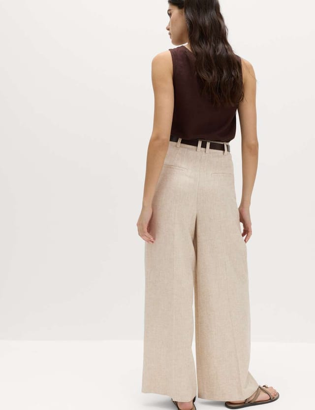 Marks & Spencer M&S Linen Blend Pleat Front Wide Leg Trousers Multi/Neutral - 3