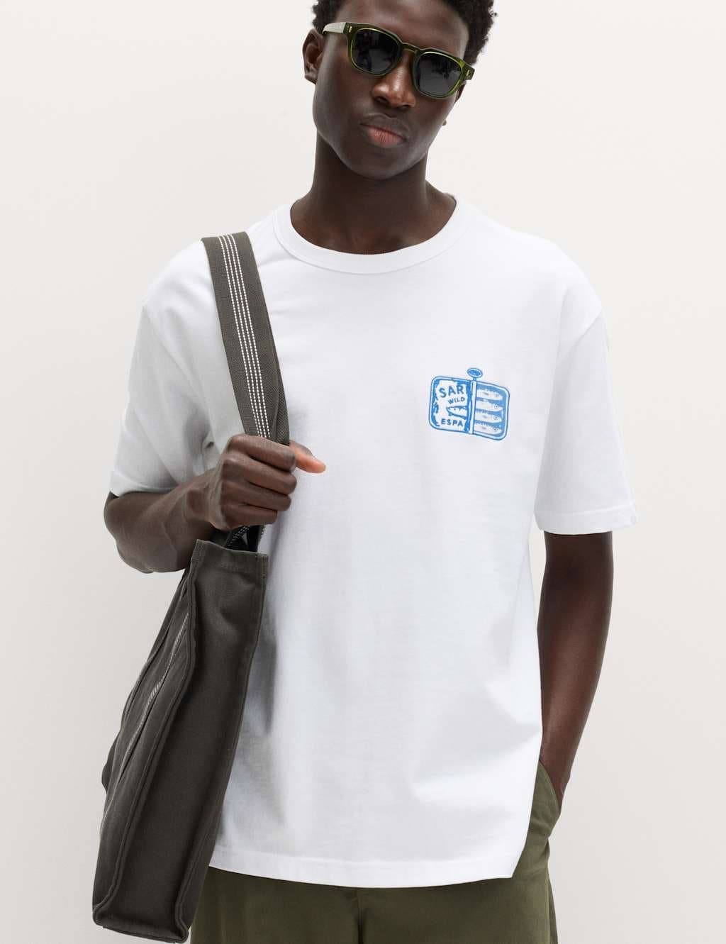 Marks & Spencer M&S Pure Cotton Sardinas Espanolas Graphic T-Shirt