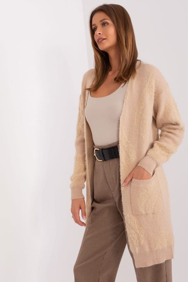 Love Lace Love Lace Women's Variegated Long Sleeve Slip Pocket Cardigan in Beige - 2
