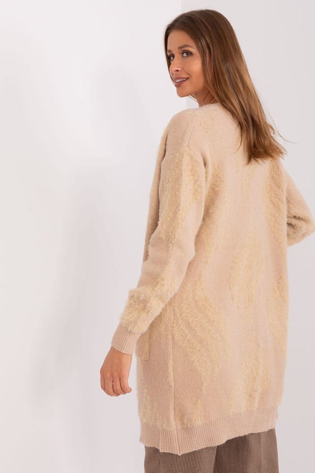 Love Lace Love Lace Women's Variegated Long Sleeve Slip Pocket Cardigan in Beige - 3