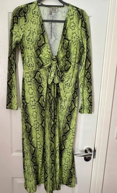 ASOS ASOS lime green snakeskin long sleeve midi dress 14
