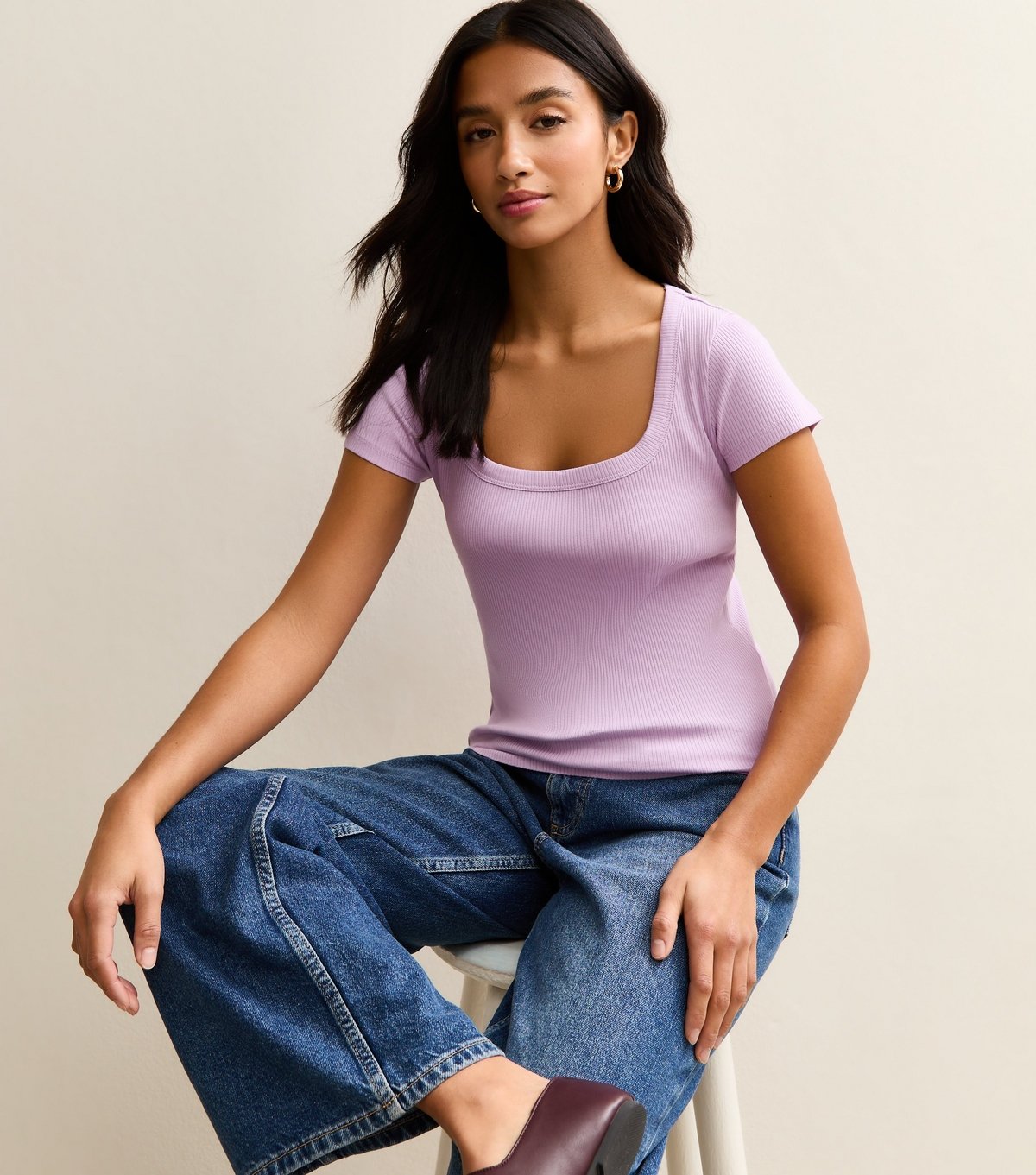 New Look Women's Petite Lilac Ribbed Square Neck Top New Look - 3