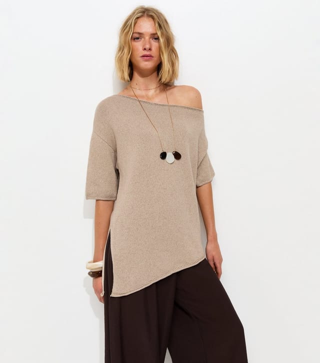 New Look Women's Oatmeal Asymmetric Relaxed Slub T-Shirt New Look - 2
