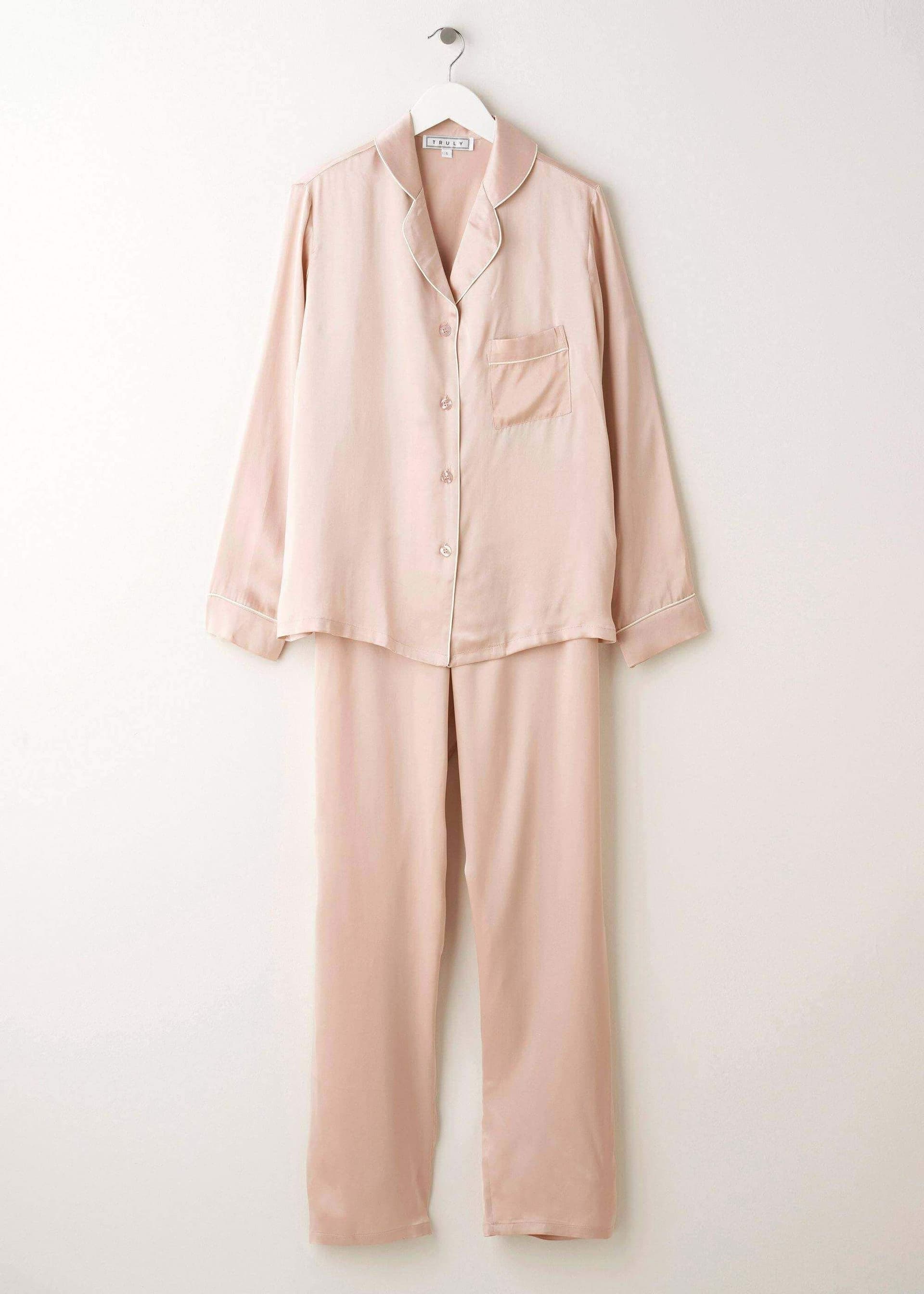 Truly Truly Women's Silk Pyjama Set in Baby Pink