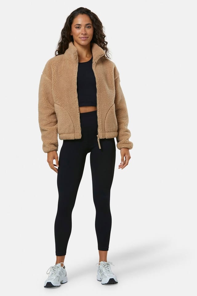 Gym + Coffee Gym + Coffee Women's Industry Fleece High Collar Jacket Sandstone in Tan - 2