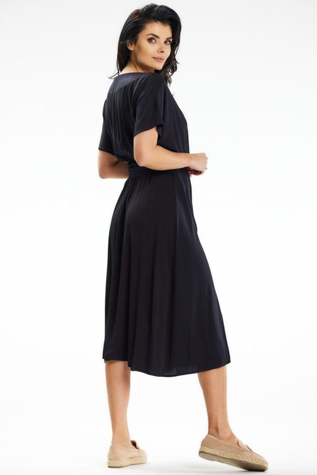 Love Lace Love Lace Women's Sash Tie Envelope Flared Midi Dress in Black - 3