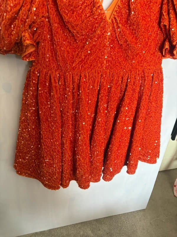 ASOS ASOS Luxe size 18 Orange Sequin Puff Sleeve Mini Dress