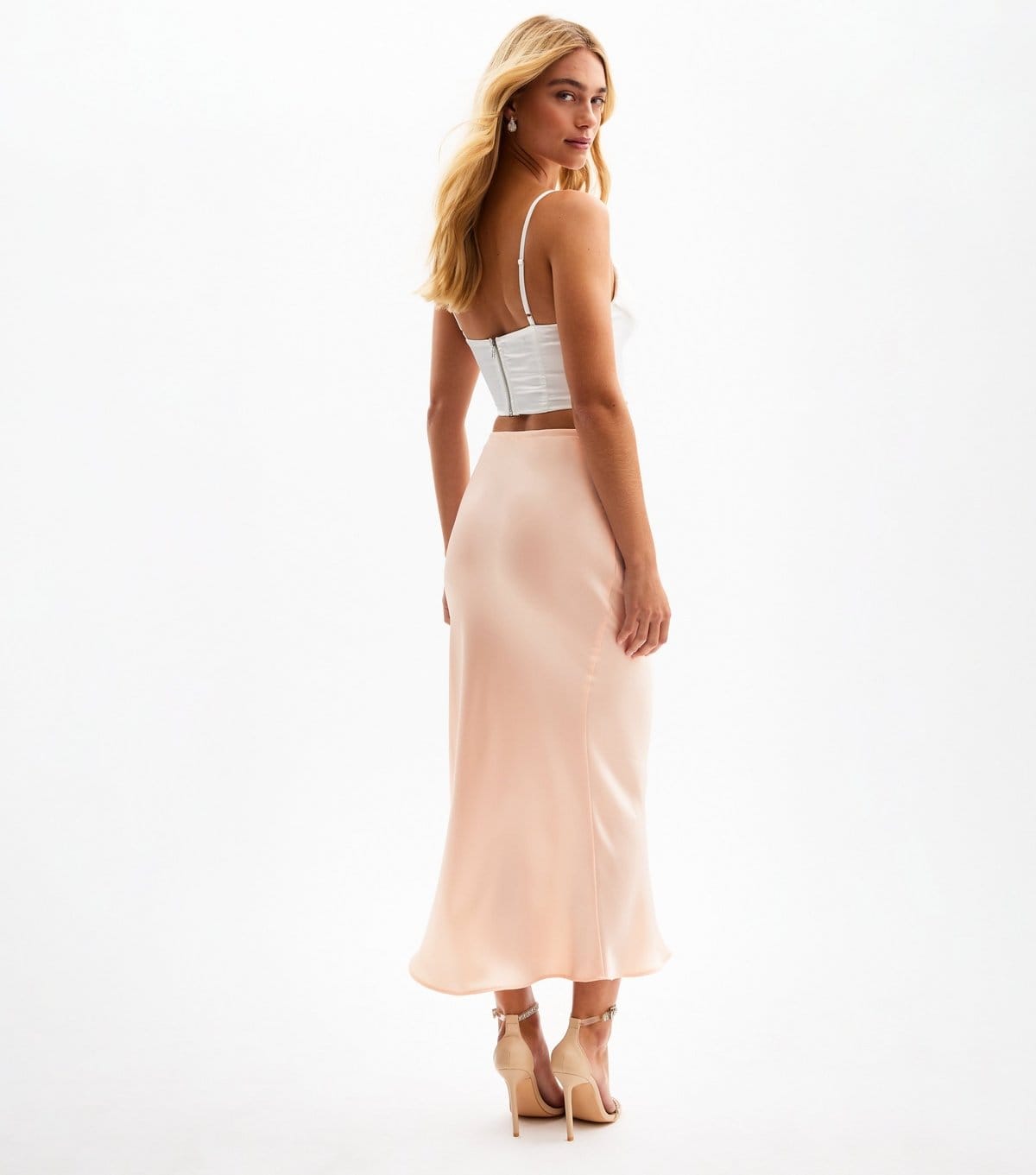 New Look Women's Light Pink Bias Cut Satin Midi Skirt New Look - 4