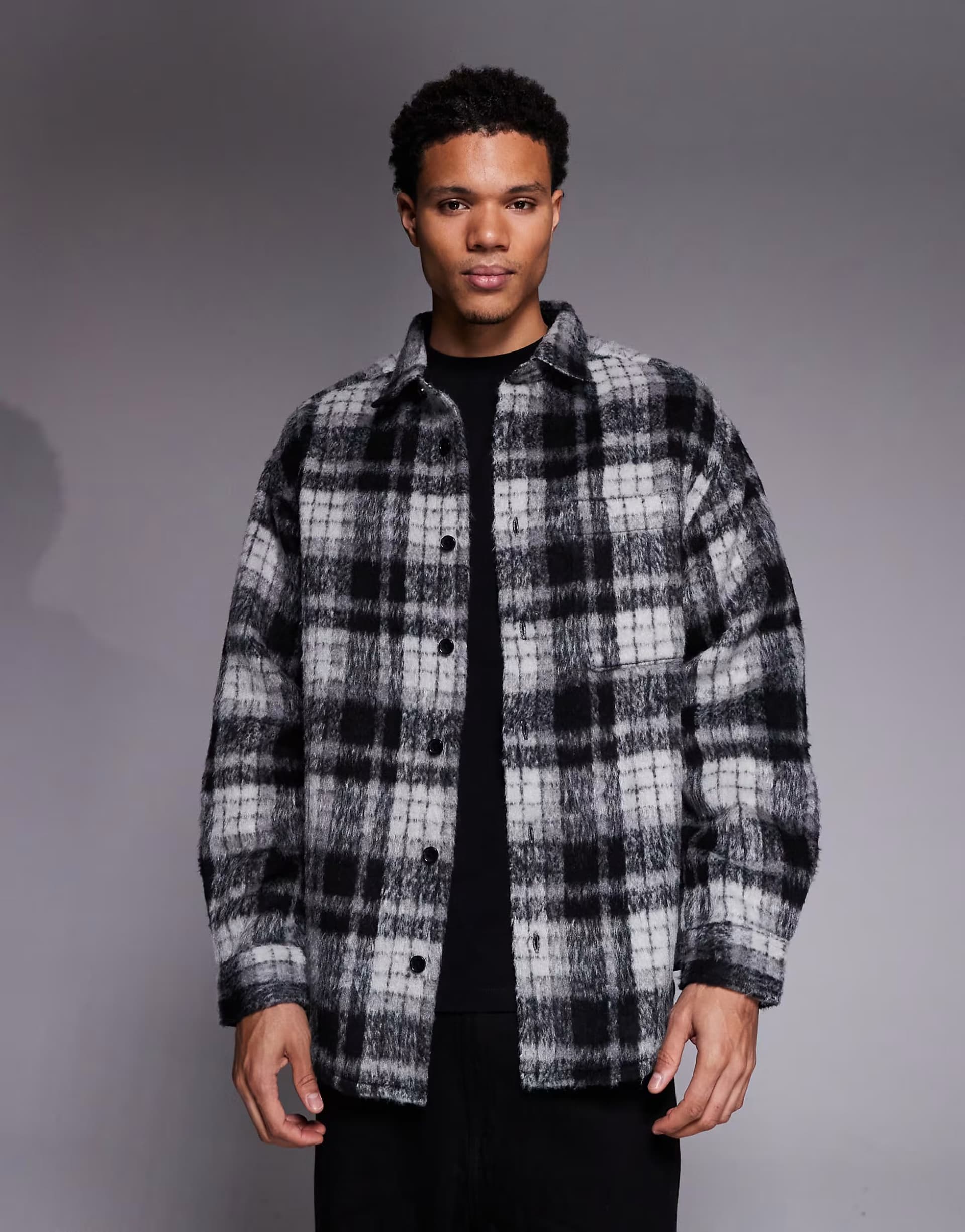 ASOS ASOS DESIGN brushed check overshirt in black