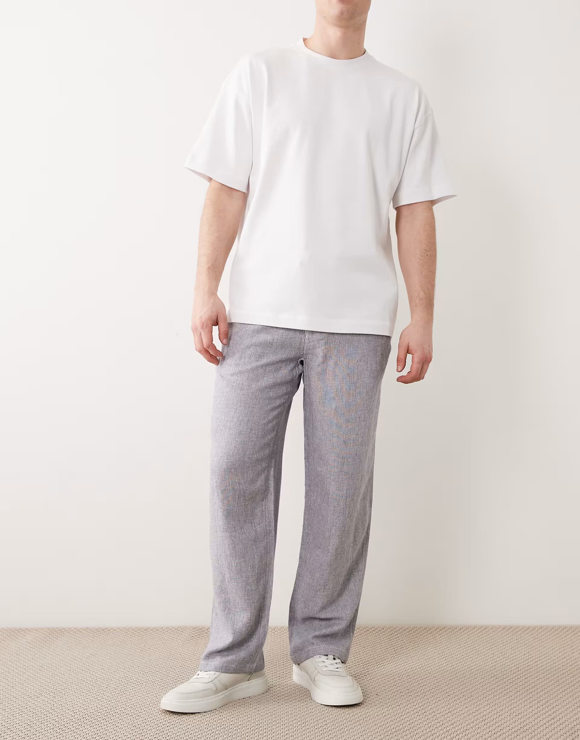 ASOS Jack & Jones wide fit drawstring herringbone chino in navy