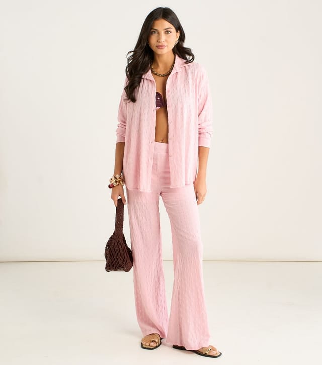Gini London Women's Light Pink Textured Beach Shirt Gini London New Look - 2