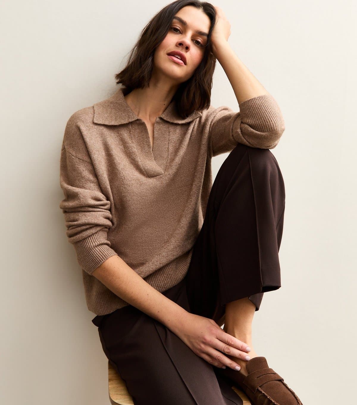 New Look New Look Camel Open Collar Polo Jumper