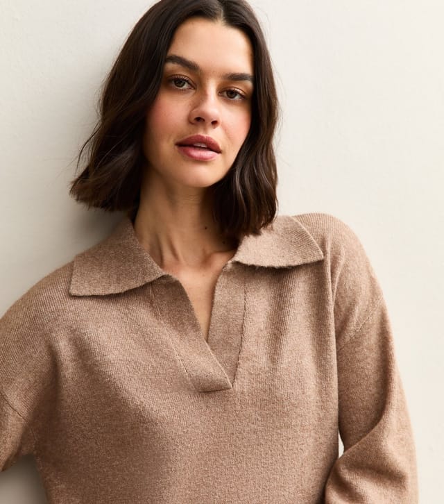 New Look Women's Camel Open Collar Polo Jumper New Look - 2