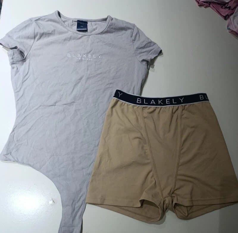 Blakely Blakely Womens Loungewear Bundle Grey Bodysuit Large Beige Boxer Shorts Medium