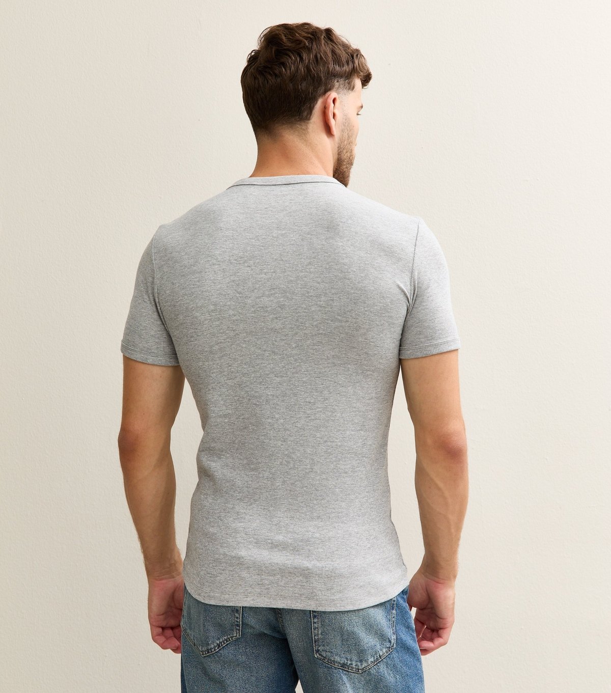 New Look Men's Marl Grey Muscle Fit Ribbed Jersey T-Shirt New Look - 4