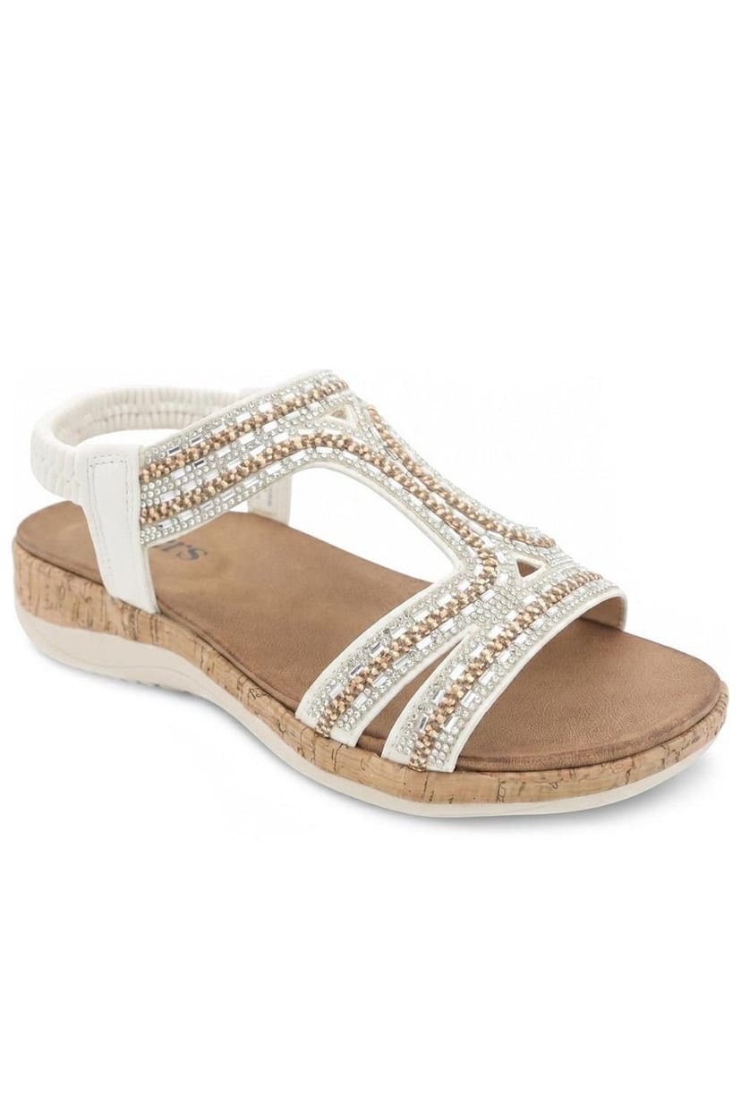 Pavers Pavers Women's Wide Fit Elasticated Sandals in White - 1