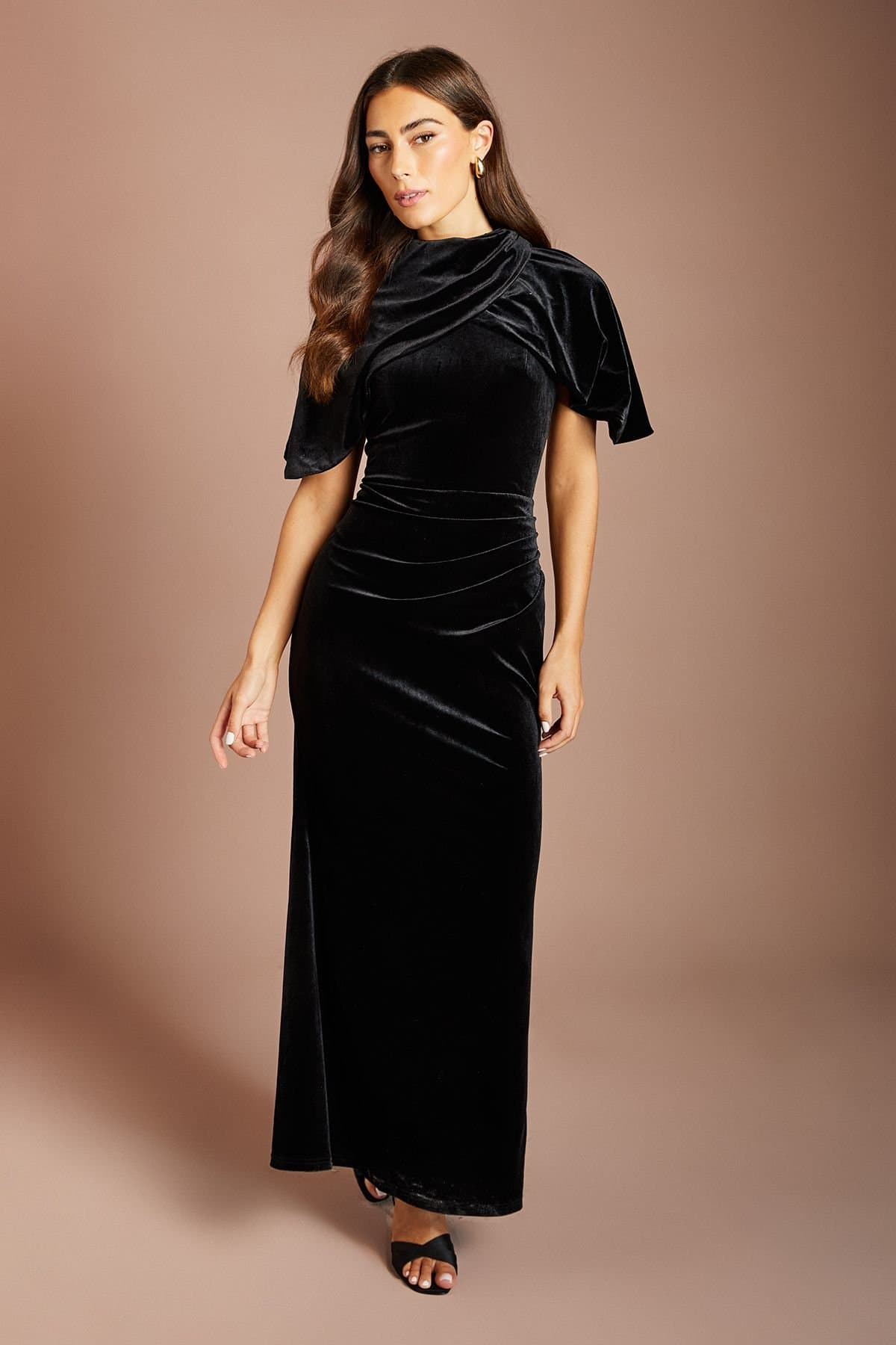 Coast Coast Women's Velvet Cape Detail Maxi Dress in Black