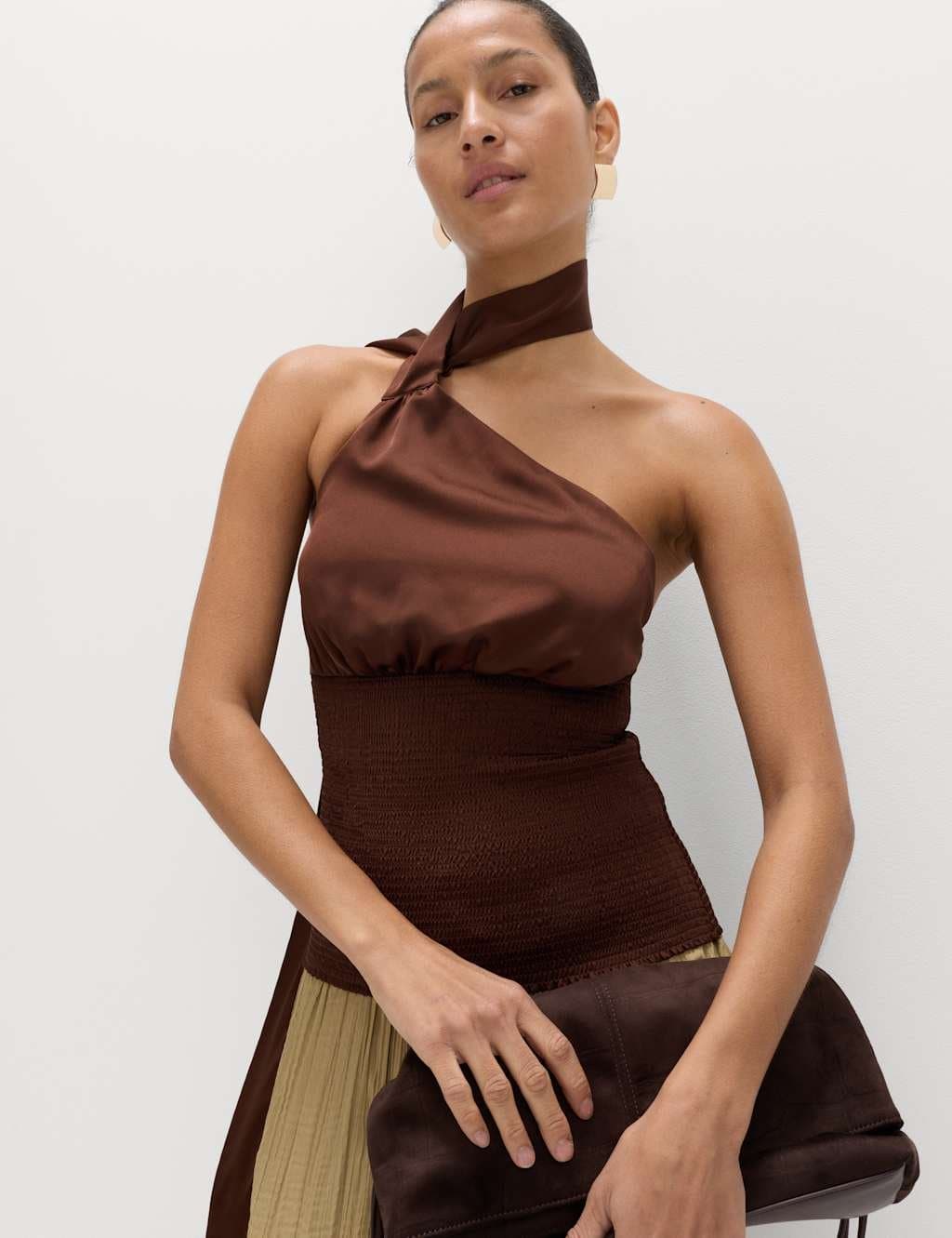 Marks & Spencer M&S Scarf Neck Detail Top Conker