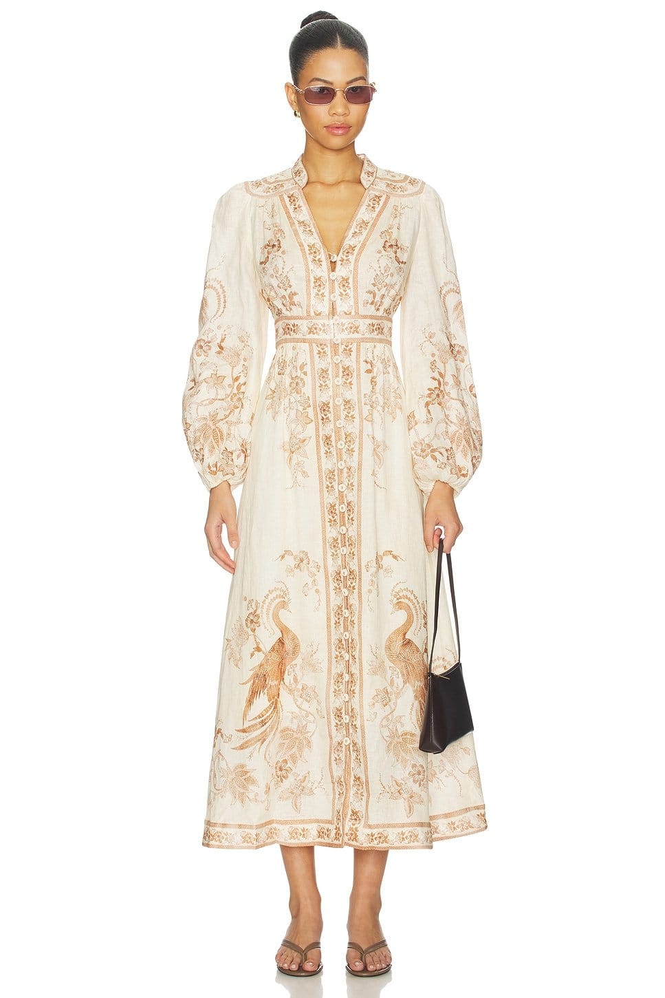 Zimmermann Cream Floral V-Neck Midi Dress