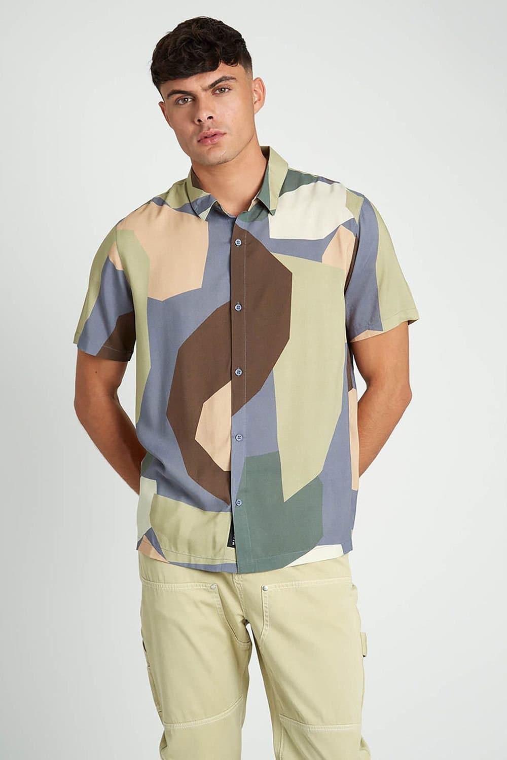 Native Youth Native Youth Men's Short Sleeve Lightweight Abstract Relaxed Shirt in Blue