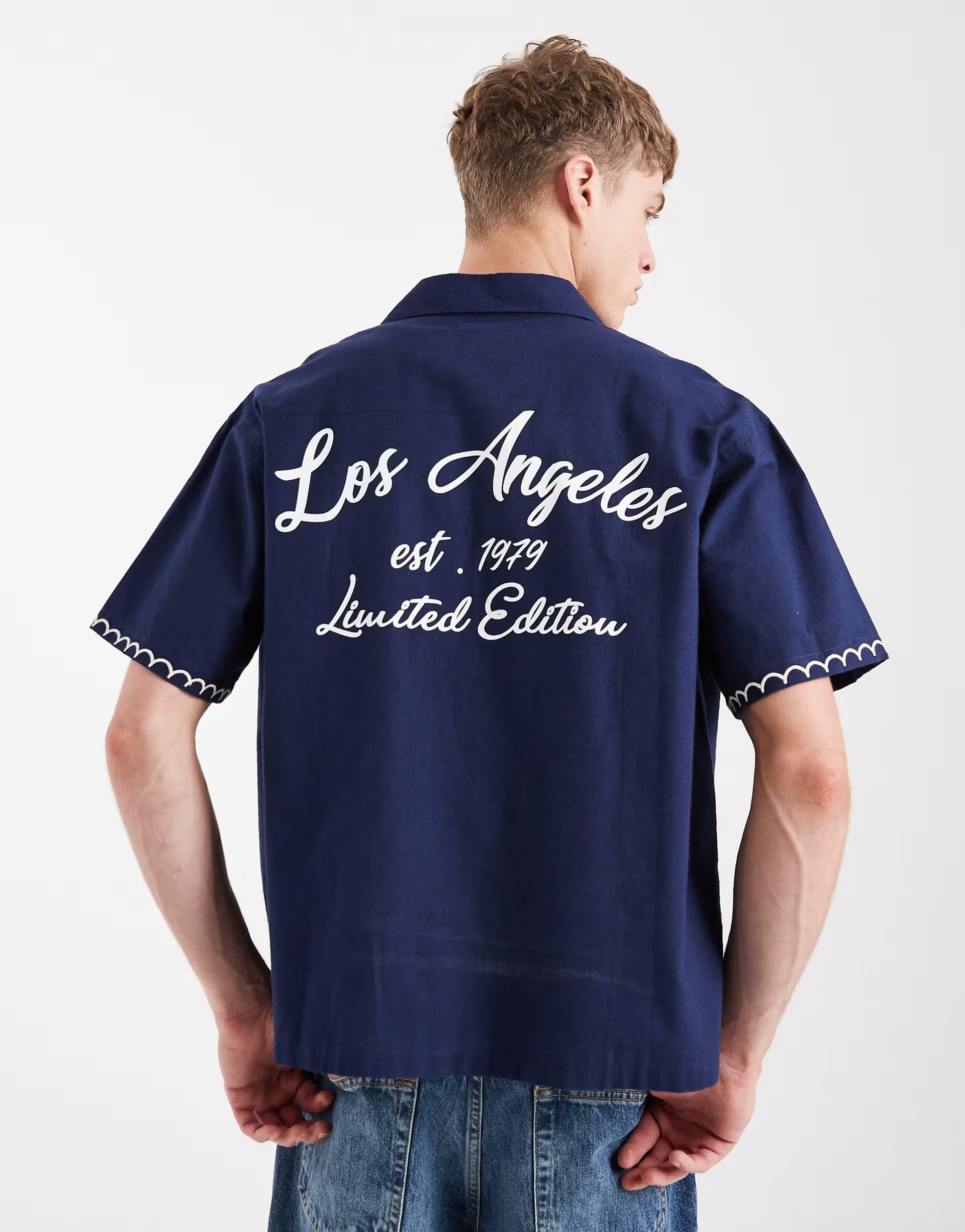 ASOS ASOS Navy Embroidered Beach Shirt