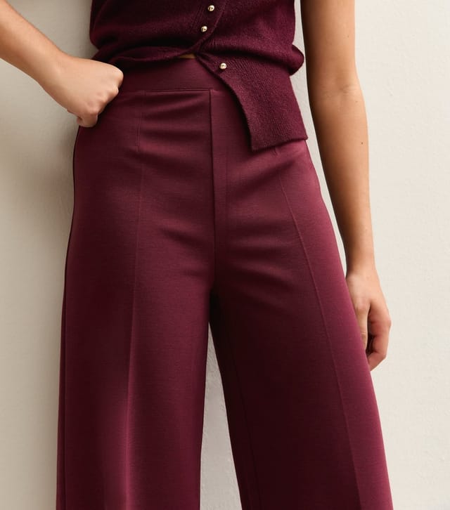 New Look Women's Burgundy Wide Leg Pressed Crease Trousers New Look - 2