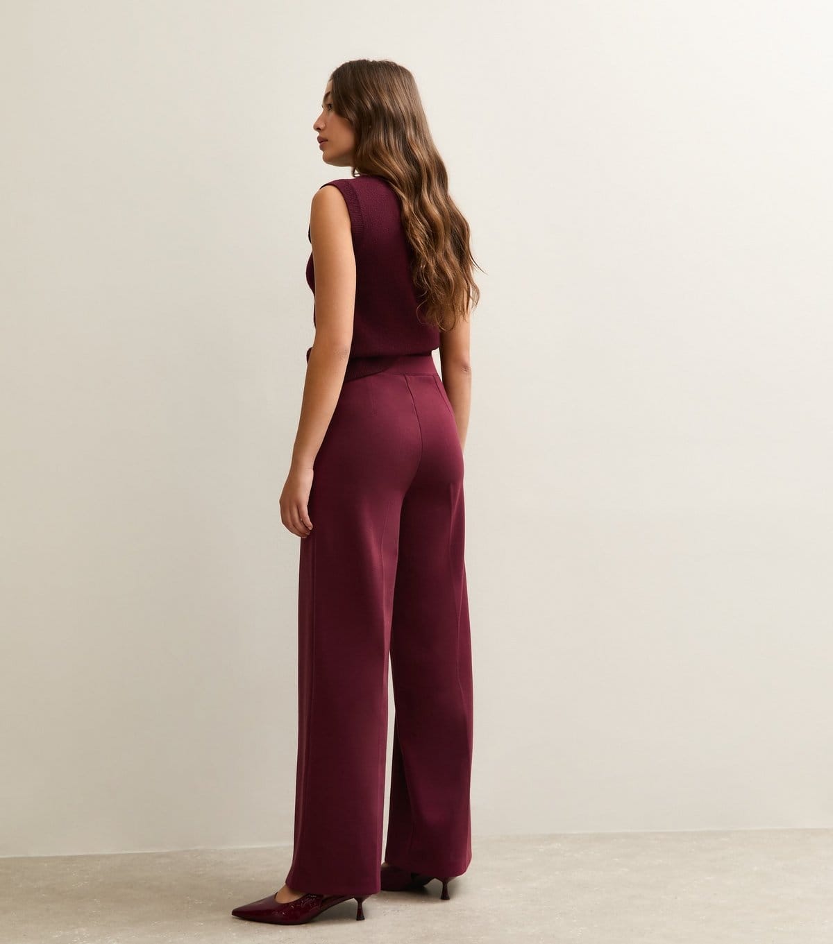 New Look Women's Burgundy Wide Leg Pressed Crease Trousers New Look - 4