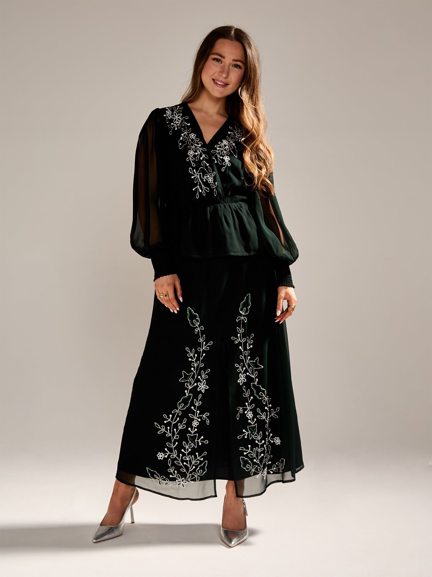 GWD by GEORGE W. DAVIES GWD by GEORGE W. DAVIES Women's GWD Floral Dark Green embellished Sparda Top - 4