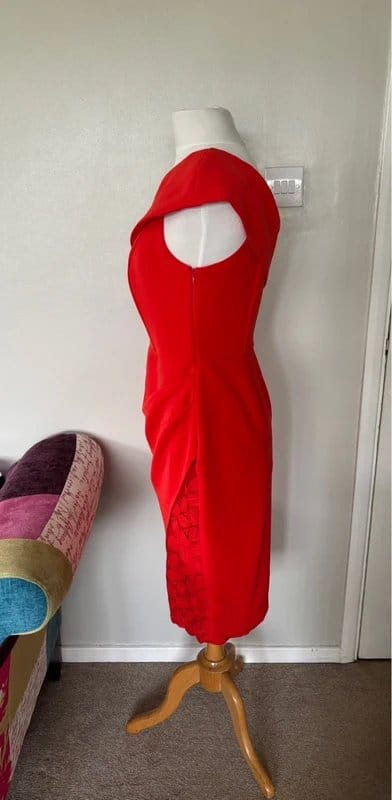 BNWT Mint Velvet one shoulder lace panel coral red dress - size 12