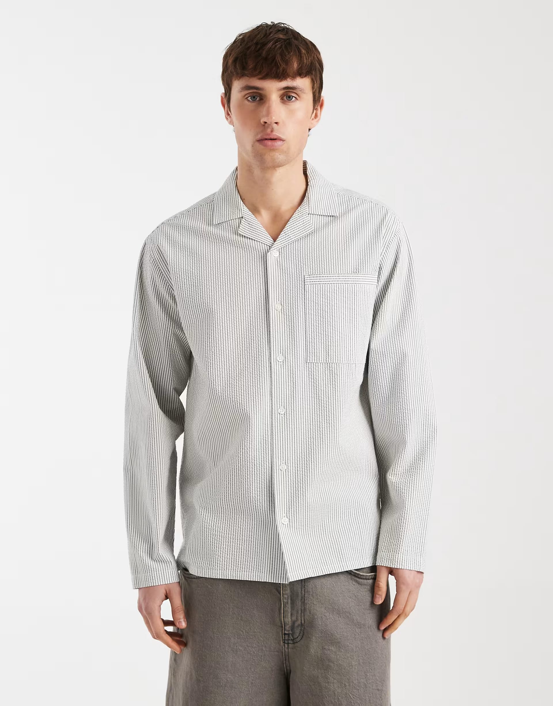 ASOS Redefined Rebel Westin Boxy Shirt in Green Stripe