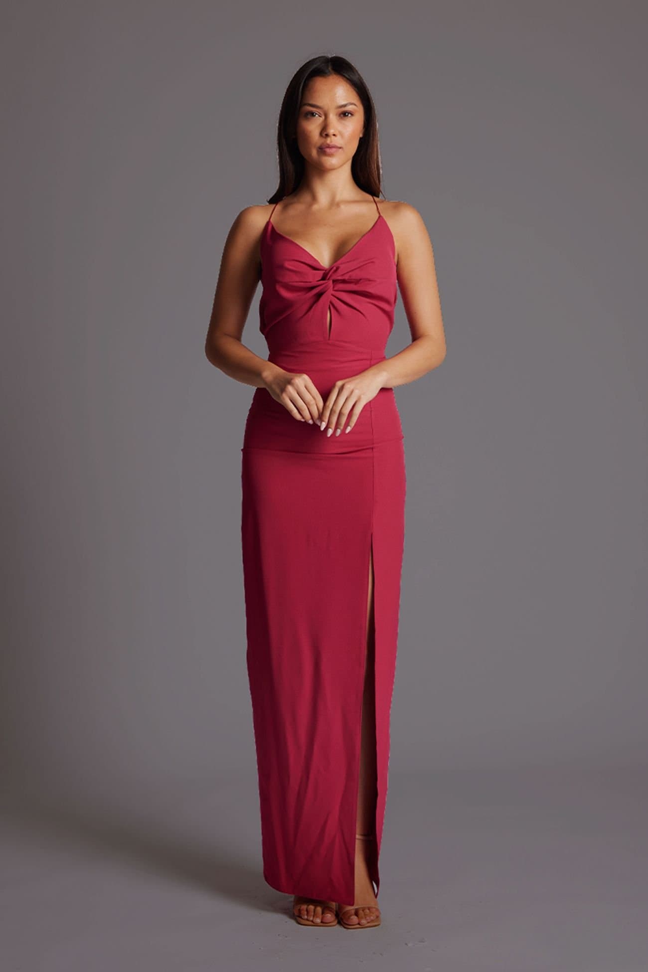 Vesper Vesper Women's Twist Front Maxi Dress with Open Back in Raspberry