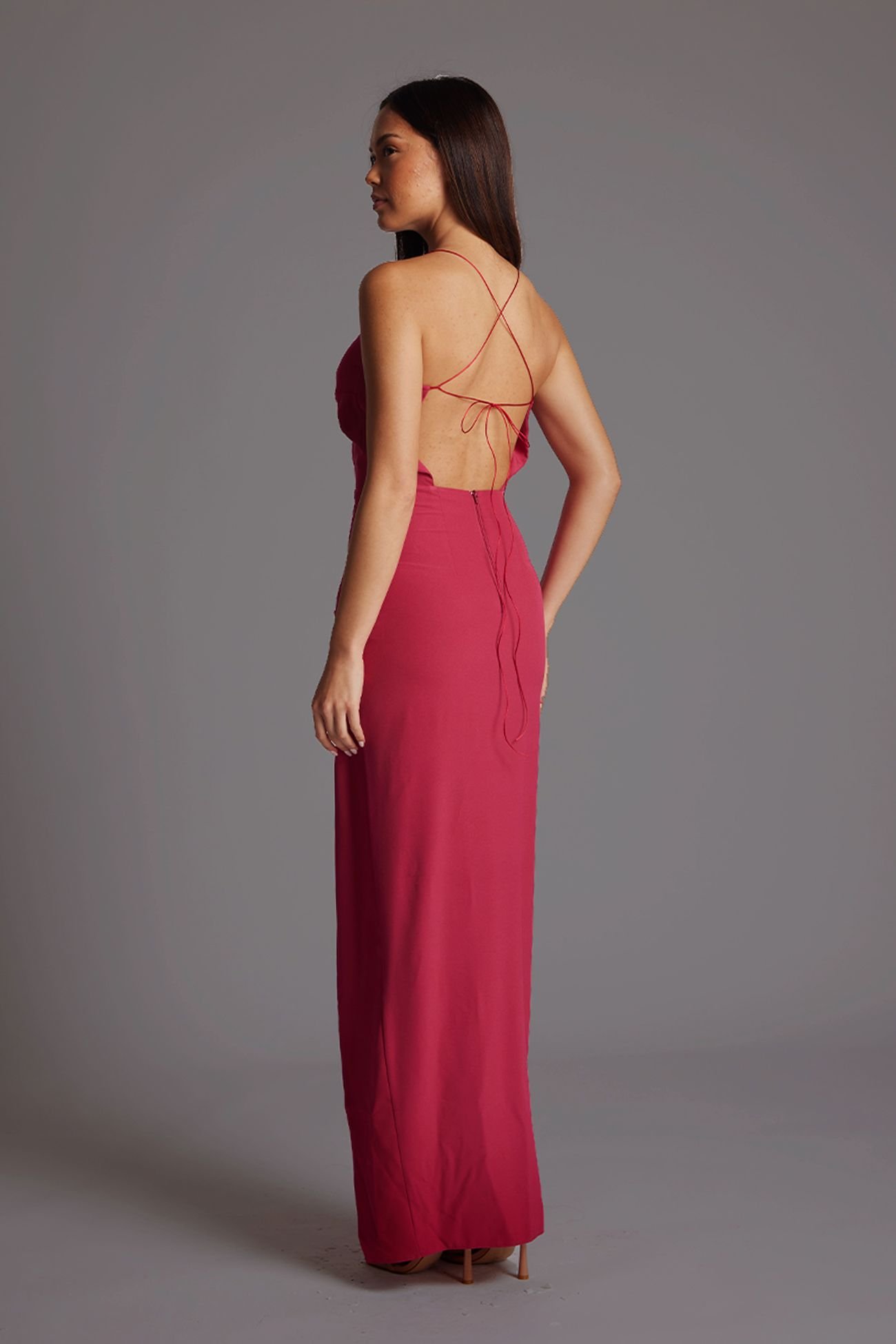 Vesper Vesper Women's Twist Front Maxi Dress with Open Back in Raspberry - 3