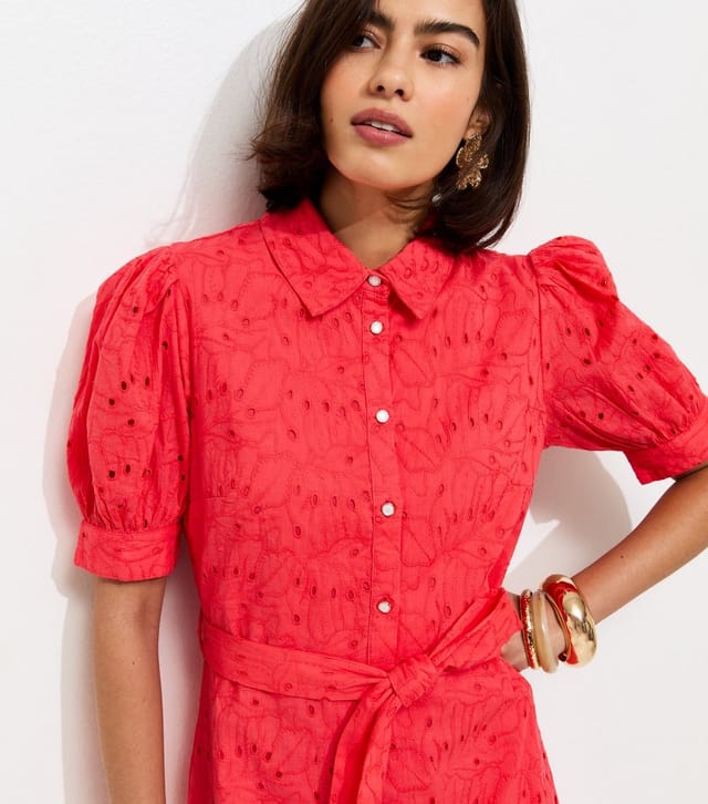 New Look Women's Coral Broderie Shirt Midi Dress New Look - 3