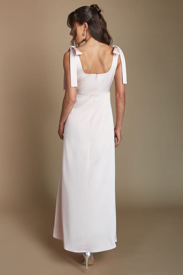 Oasis Oasis Women's Blush Satin Tie Shoulder Midi Bridesmaid Dress - 3