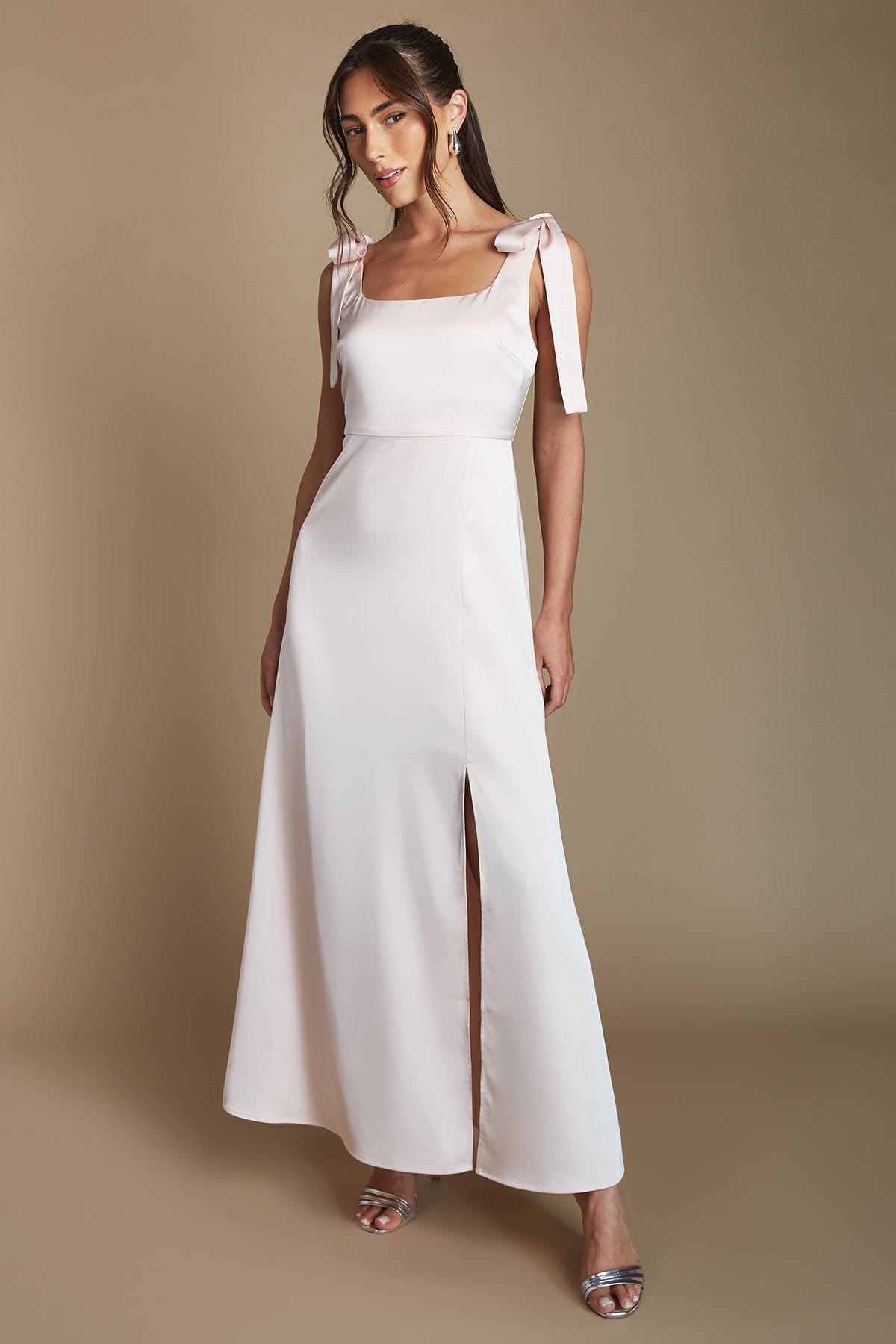 Oasis Oasis Women's Blush Satin Tie Shoulder Midi Bridesmaid Dress - 4